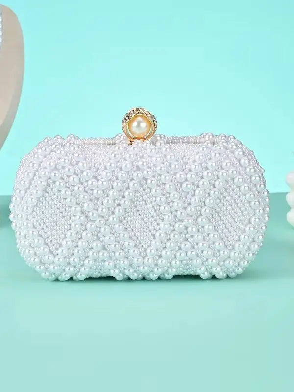 New high-end pearl evening bag with handcrafted beading, versatile for wedding banquet and party dresses, handbag