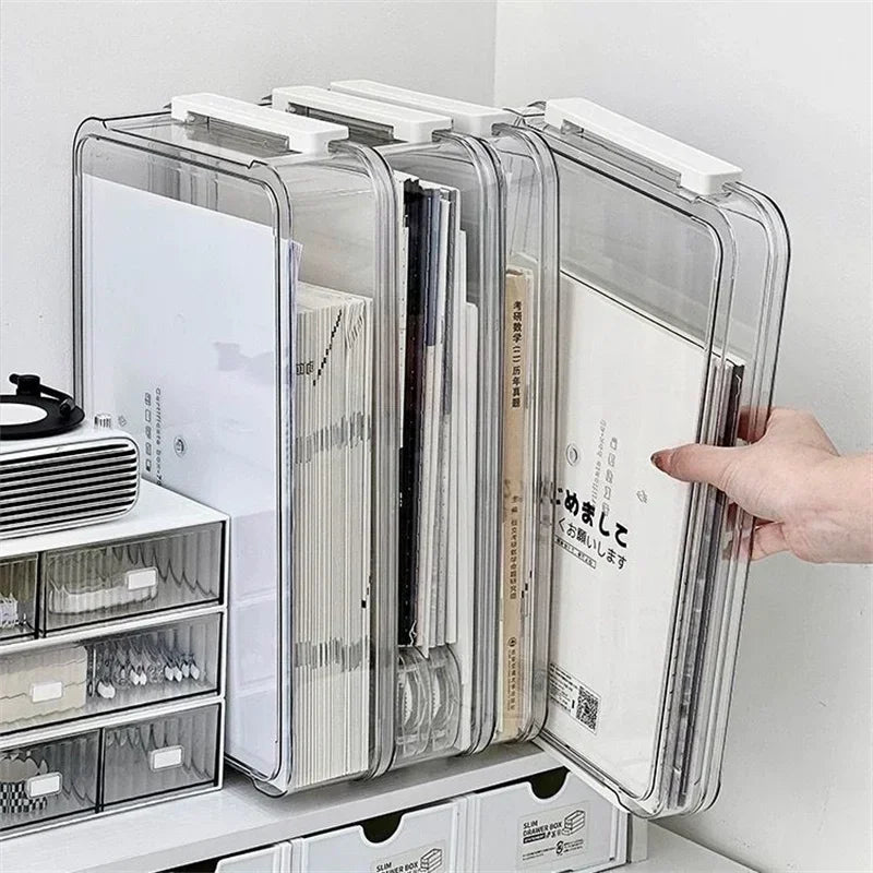 1-3 pcs Clear Plastic Document Storage Box with Handle - A4 File Organizer for Desk, Office, and School