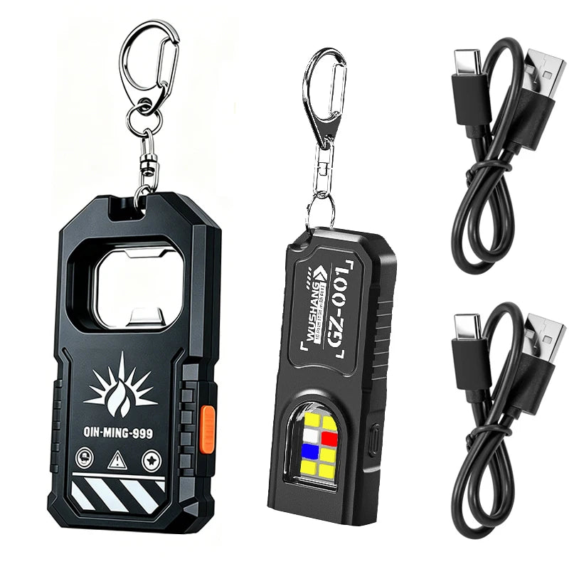 COB Keychain Light LED Flashlight USB-C Rechargeable Mini Handheld Flashlight Work Light with Bottle Opener for Outdoor Camping