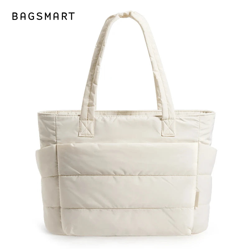 BAGSMART Women's Bag Solid Color Tote Bag Commuting College Padded Shoulder Bag Leisure Simple Female Handbags for Travel