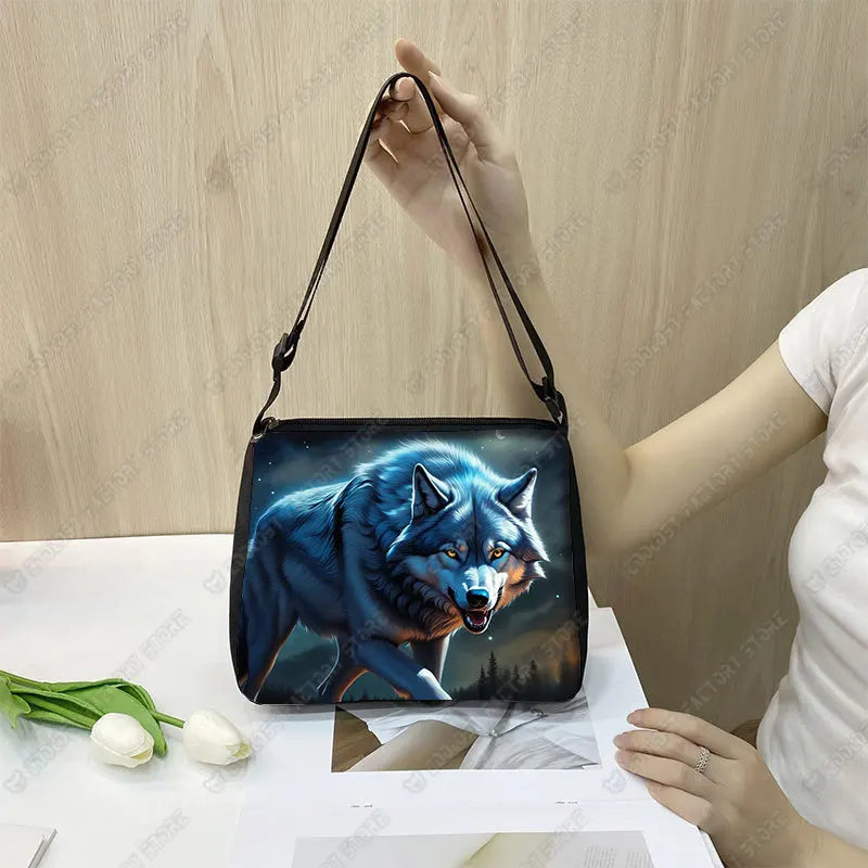 Howling Wolf Under The Moonlight Handbags Baby Wolf Messenger Bag Cool Howling Wolf Shoulder Bag Crossbody Bag Phone Holder