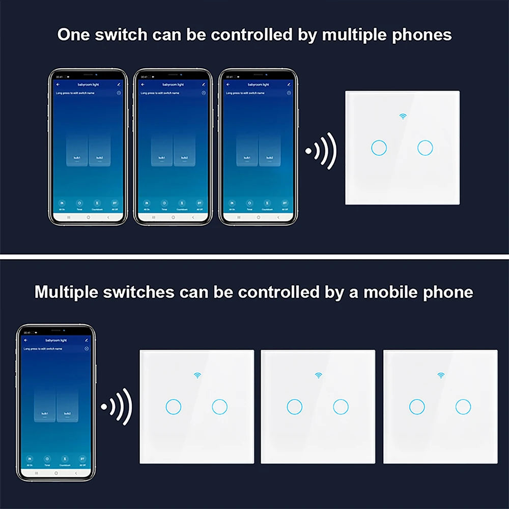 AXUS EU WiFi Smart Light Switches Touch Switch RF433 No Neutral Wire Work With Tuya Smart Life App Control Alexa Google Home