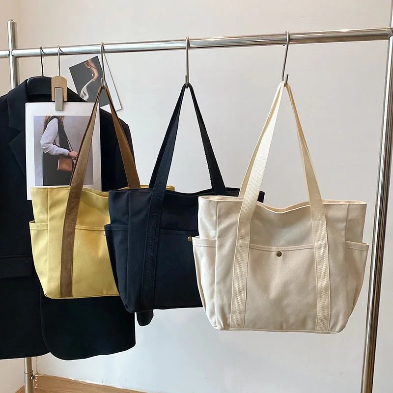 New Large Capacity Canvas Tote with Multiple Pockets-Perfect for School/work Commute/travel and Shopping Bags on One Shoulder