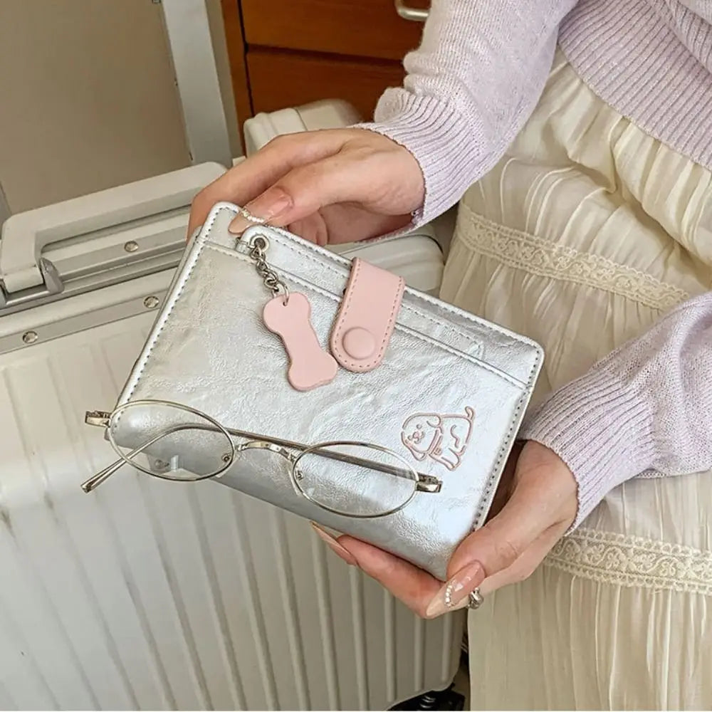 Creative Card Holder PU Passport Bag Cute Puppy Purse Passport Clip Card Case Ticket Holder Card Storage Bag Travel Accessories