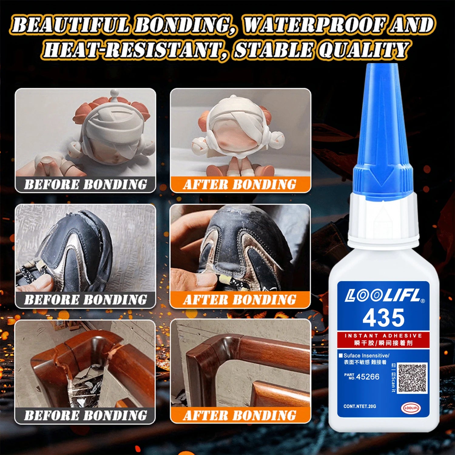 435 Extra Strong Super Glue Instant Quick-Drying Cyanoacrylate Adhesive for Leather Rubber Wood Metal Slime Bond Liquid Glue Too