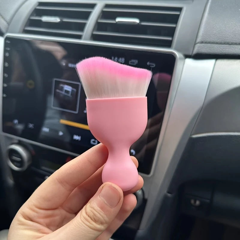 1Super soft pink and white bristle car detailing brush - Car interior cleaning and air conditioning vent dust removal tools，Easy