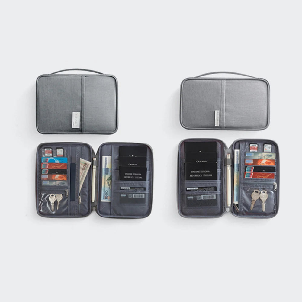 Travel Document Organizer - Waterproof Passport Holder with RFID Blocking, Multi-Card Slots & Zipper Pocket for Airplane/Train