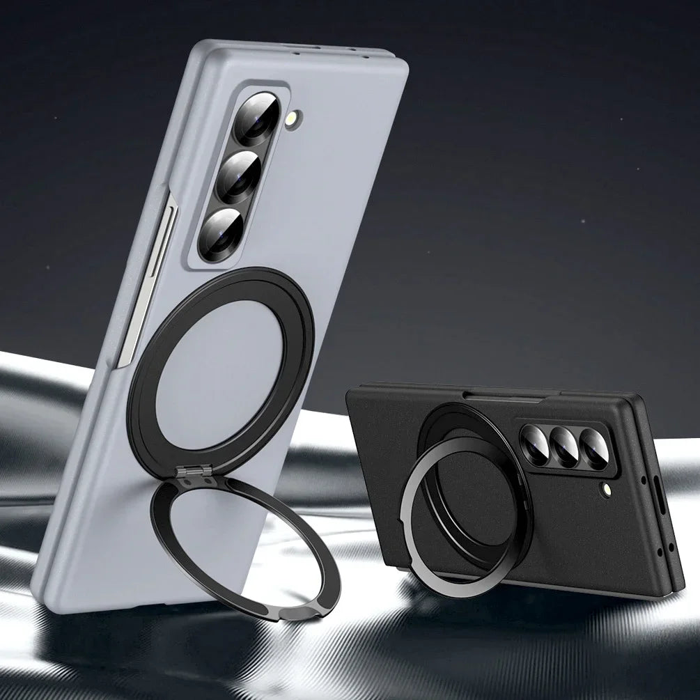 Luxury Rotatable Magnetic Ring Protective Case for Samsung Z Fold 8 Ultra Fold 7 6 5 Cover Built-in Glass Screen Protector Funda