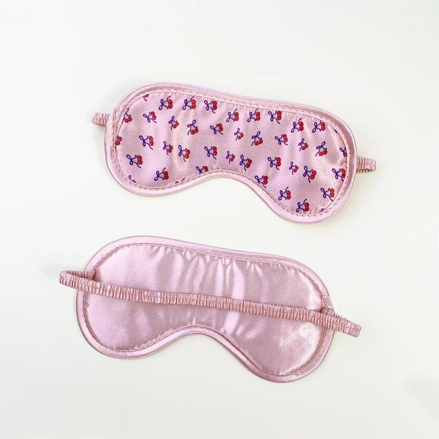 🌟 Top Rated! Pink Cherry Satin Eye Mask, Ultra-Soft Blackout Sleep Cover, Perfect for Naps, Flights & as a Universal Gift for A