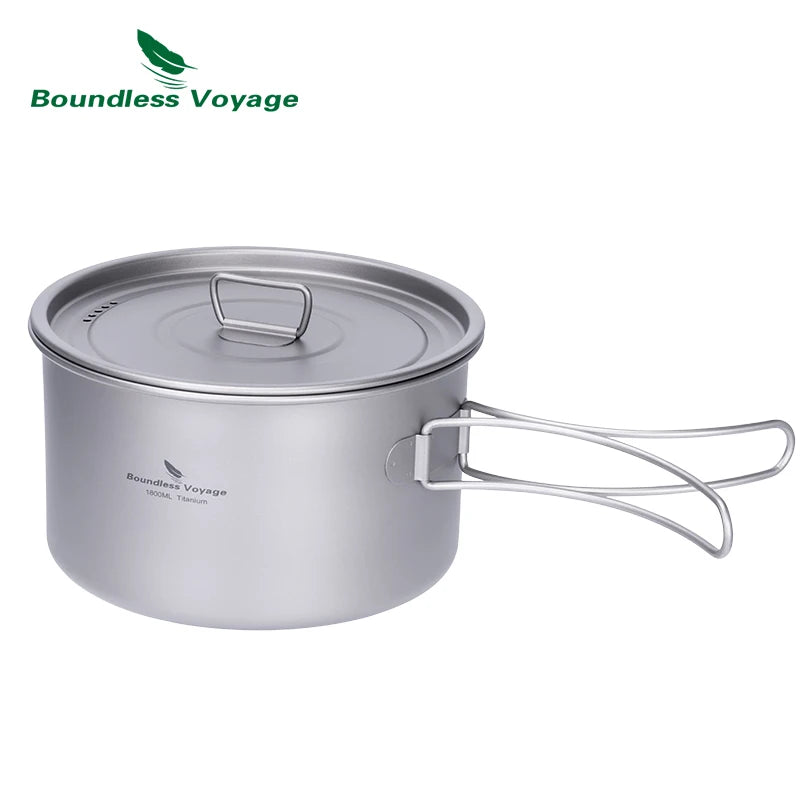 Boundless Voyage 1.2L 1.8L 2.4L Titanium Pot 0.7L Camping Kettle Cookware Outdoor Portable Stackable Ultralight Cooking Mess Kit