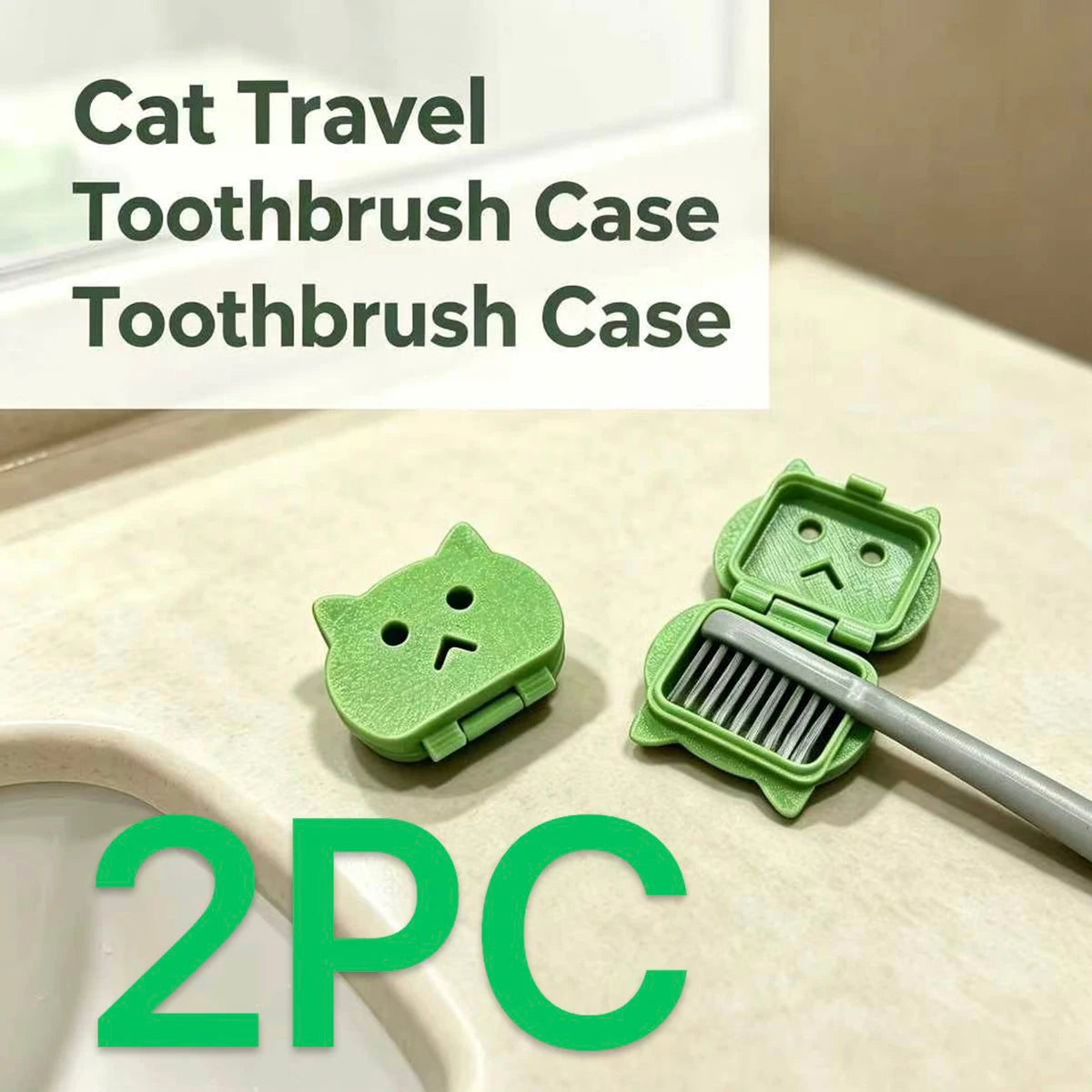 2Pc Cartoon Kitten Portable Toothbrush Case Travel Dustproof Toothbrush Protective Cover Mini Portable Toothbrush and Toothpaste Storage Box