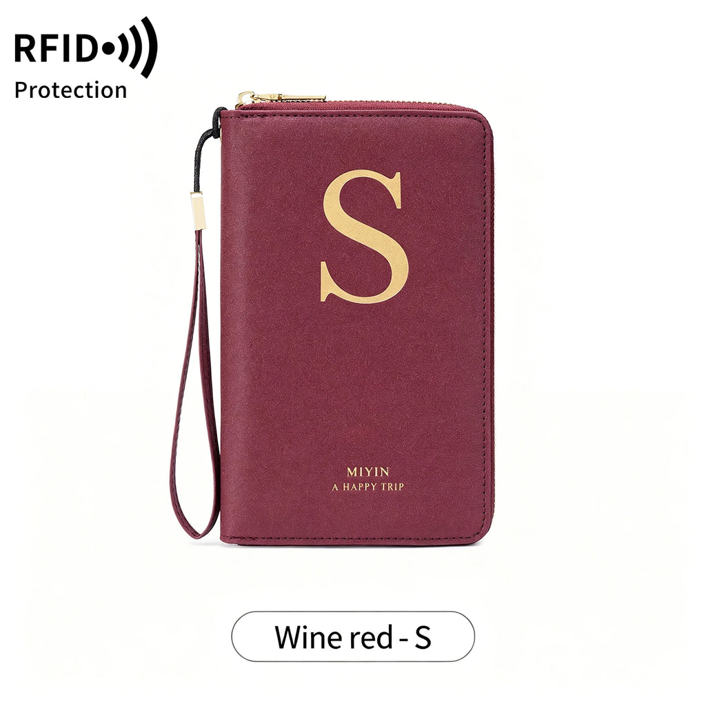 Multi-Functional RFID Blocking Passport Bag Travel Document Holder with Long Zipper Ticket Storage Wallet for Multiple Passports