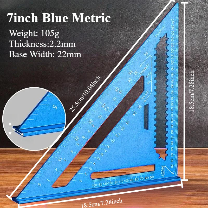 7/12 Inch Metric Aluminum Alloy Woodworking Triangle Ruler High Precision Angle Protractor Marking Gauge Carpenter Tool