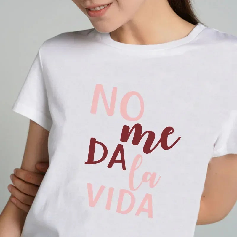 Casual Basics Ocollar White Shirt Short Sleeve Ladies T-shirt Drop Ship Letter It Doesn't Give Me Life Print Ladies T-shirt