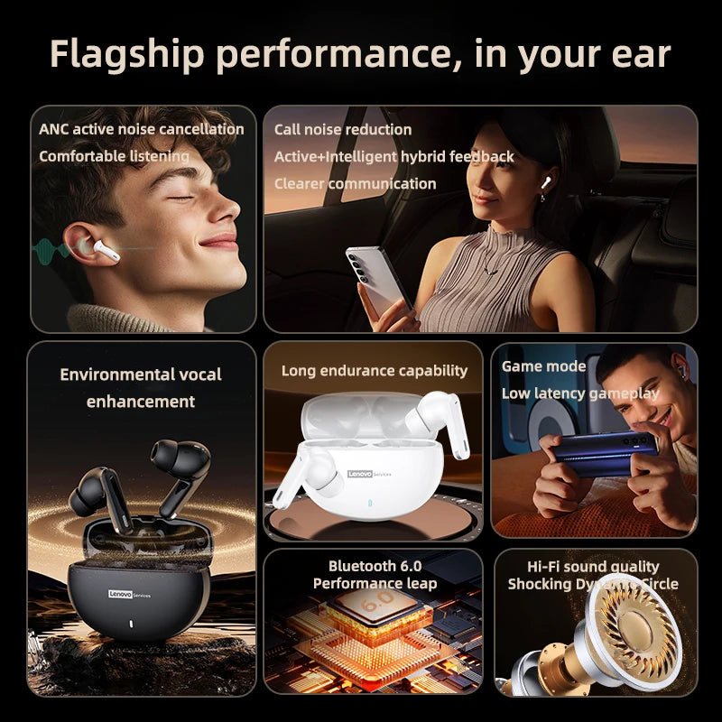 Lenovo New LE253 Earphones TWS Wireless Bluetooth 6.0 Headphones HiFi Sound ANC Noise Reduction Game Sports Headset With Mic