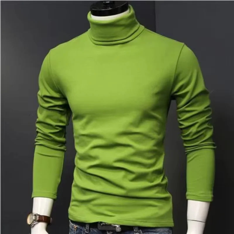 2026 Autumn Winter Men's High Neck T-shirt Slim Fit Fashion High Elastic Long Sleeve Cotton Casual Breathable Apparel Pullover