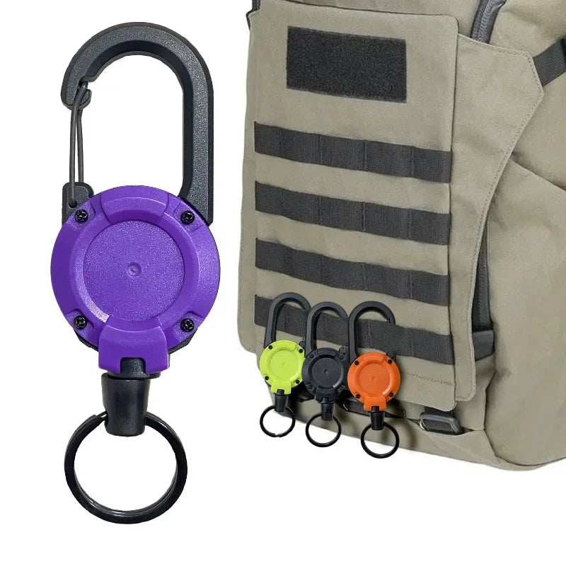 Retractable Heavy Duty Pull Reel Carabiner Multitool Survivalowy Buckle Spring Key Ring Outdoor Sporty Attachment Keychain Tool