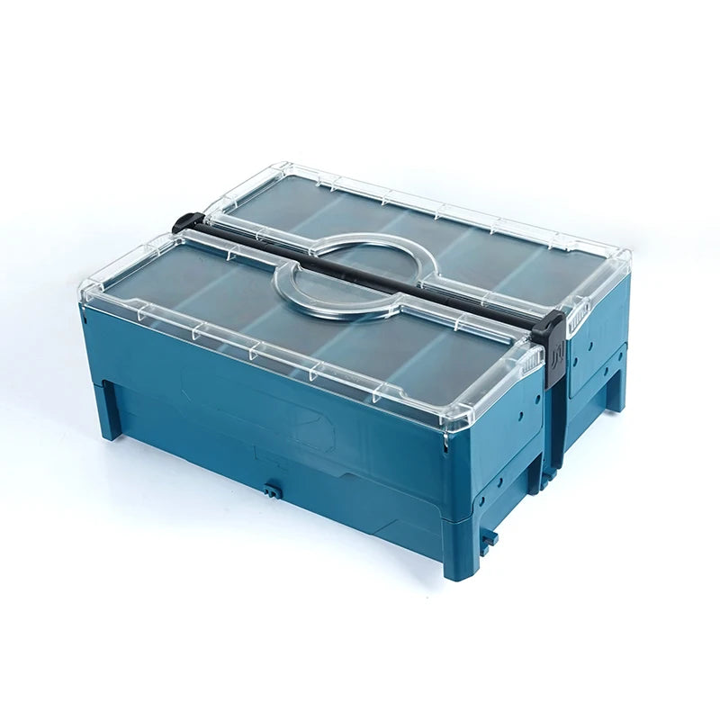 Professional-Grade Two Layers Stackable Folding Box with Transparent Cover, Telescoping Handle