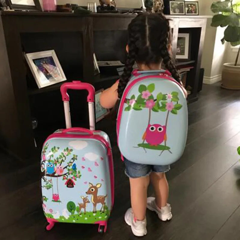 Cartoon trolley suitcase with backpack set children's cute 13 inch bag boys girls 18 inch carry on rolling luggage travel valise