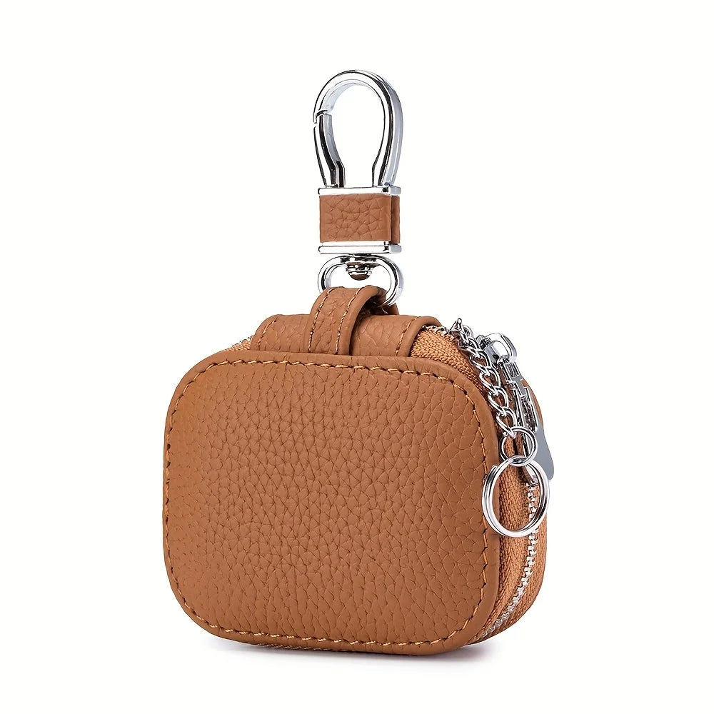Earbud Carrying Case Small Compatible with PU Leather Earphone Case Protective Storage Pouch Bag with Mesh Pocket & Keychain for