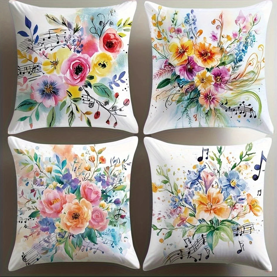 Floral & Musical Notes Double-sided Printed pillow cover Short plush Suitable living rooms bedrooms sofas throw cushion cover