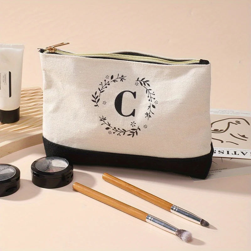 Fashion canvas lady's handbag  large capacity letter print makeup set  daily zipper coin purse key bag for going out