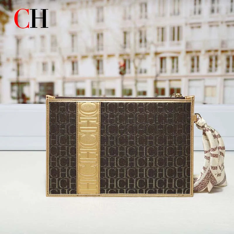 CH Print Zipper Clutch Bag Women Designer Luxury Wristlet Handbag Large Capacity Evening Purse With Silk Scarf