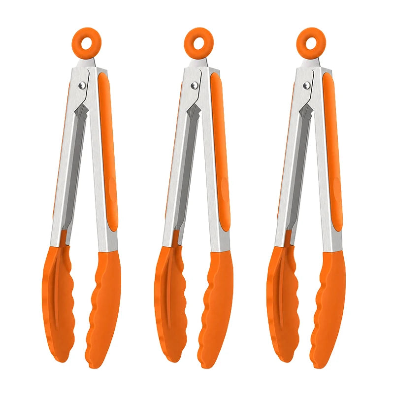 8 Inch Silicone Kitchen Tongs Heat Resistant BPA-Free Stainless Steel BBQ Grill Food Tongs Anti-Slip Cooking Clip for Steak