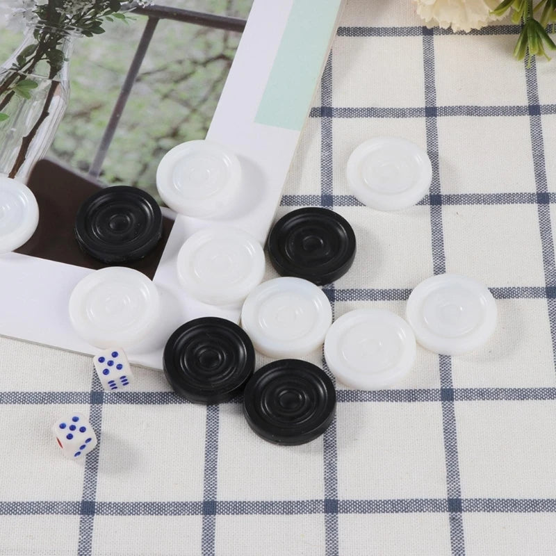 32Pcs/set 33mm Plastic Black White Backgammon Checkers Chips Stackable Checkers