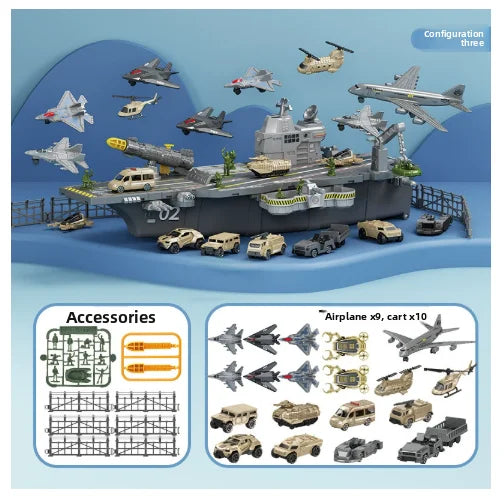 Children's Aircraft Carrier Toys Set with Military Action Figures, Aircraft Toys, Military Tanks, Helicopters and Fighter Jets