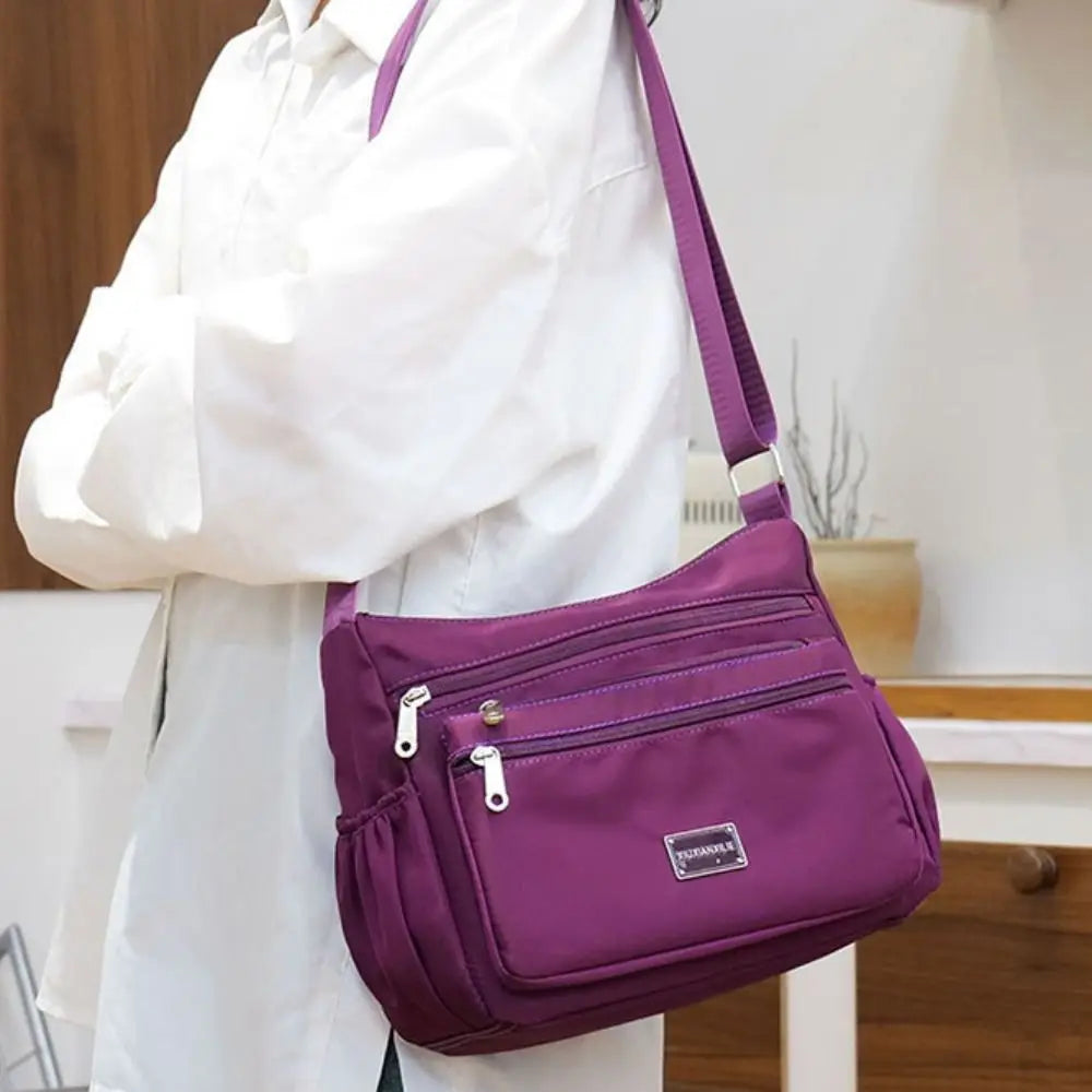 Portable Nylon Messenger Bags Large Capacity Casual Crossbody Pack Solid Color Waterproof Tote Bags Women Girls