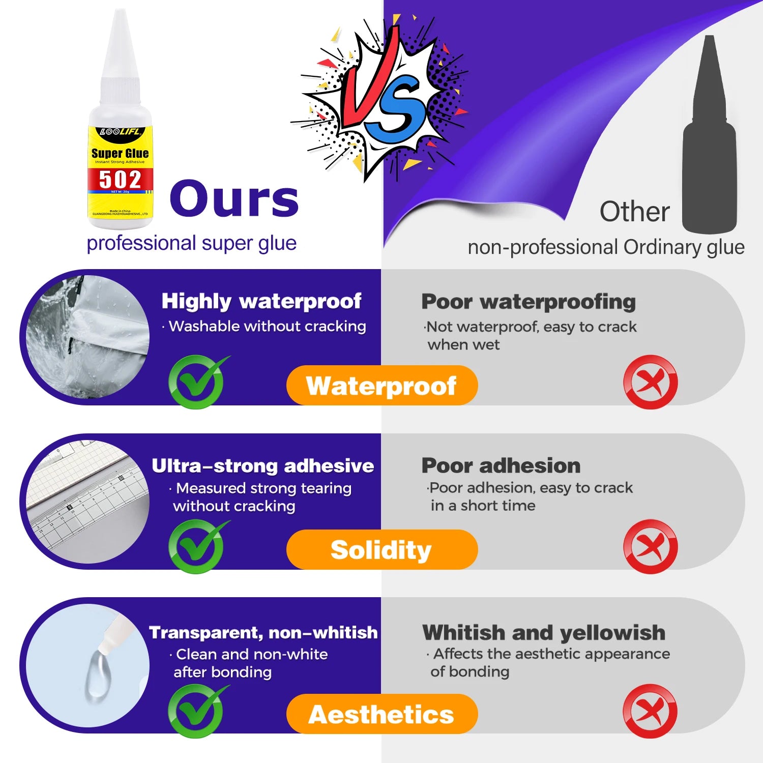LOOLIFL 502 Glue 20g, Instant Strong Adhesive,High Strength,  Universal Super Glue for Metal, Plastic, Leather, Wood, Ceramics,