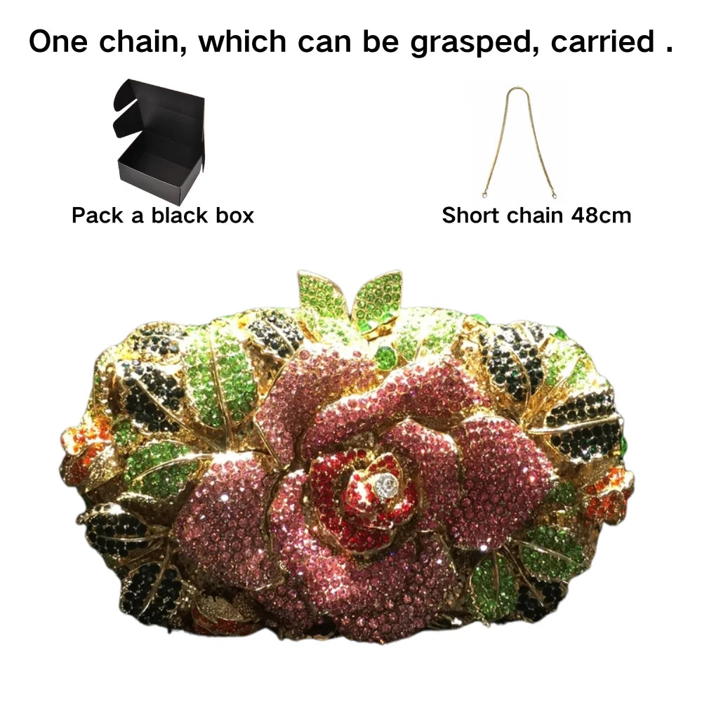 A flower cut-out diamond dinner bag, diamond bag, women's clutch