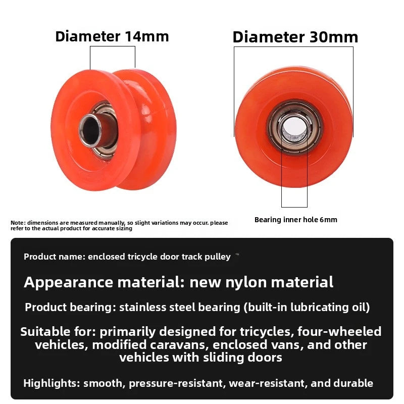 Suitable for the sliding wheels of motorcycles and three-wheelers, as well as the bearing of the track wheels.