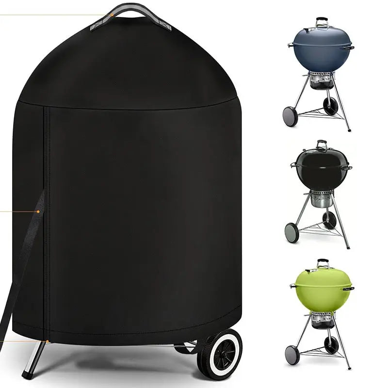 210D Cloth BBQ Cover Cylindrical Outdoor Oven round Grill Protection with Top Handle PU Waterproof Coating