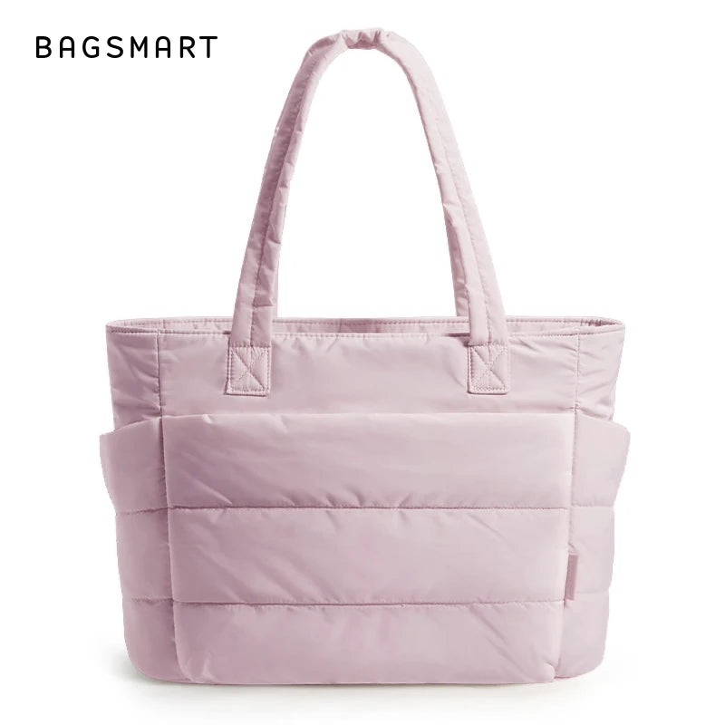 BAGSMART Women's Bag Solid Color Tote Bag Commuting College Padded Shoulder Bag Leisure Simple Female Handbags for Travel