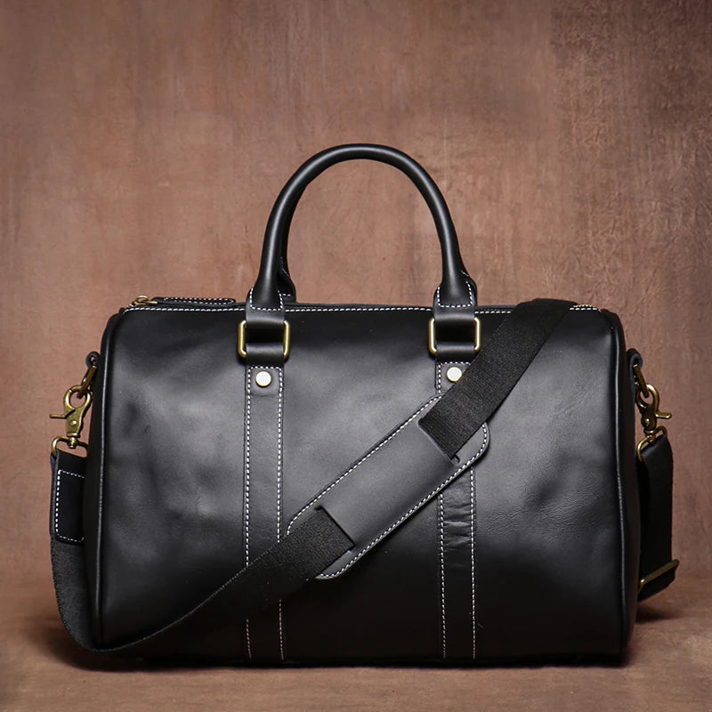 Retro Genuine Leather Fitness Bag Men Women Travel Handbag Short Trip Business Bag Slant Crossbody Bag Mad  Leather