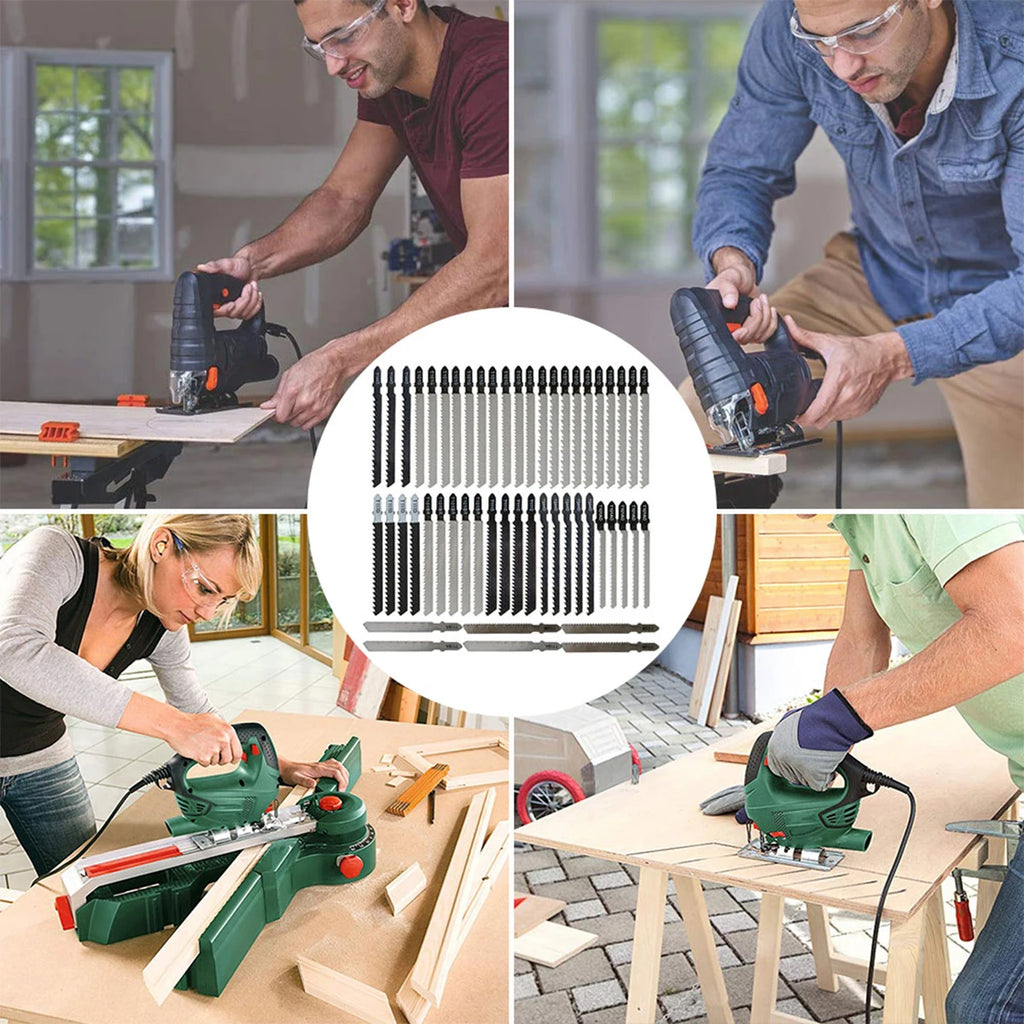 52 Pcs Jig Saw Blade Set HCS T Shape Handle Sharp Fast Cutting Suitable for Wood Metal Plastic Metal Cutting