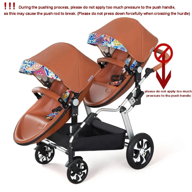 NEW Twins baby stroller 2 in 1 foldable two children PU leather waterproof stroller Double baby carriage twin strollers for 2