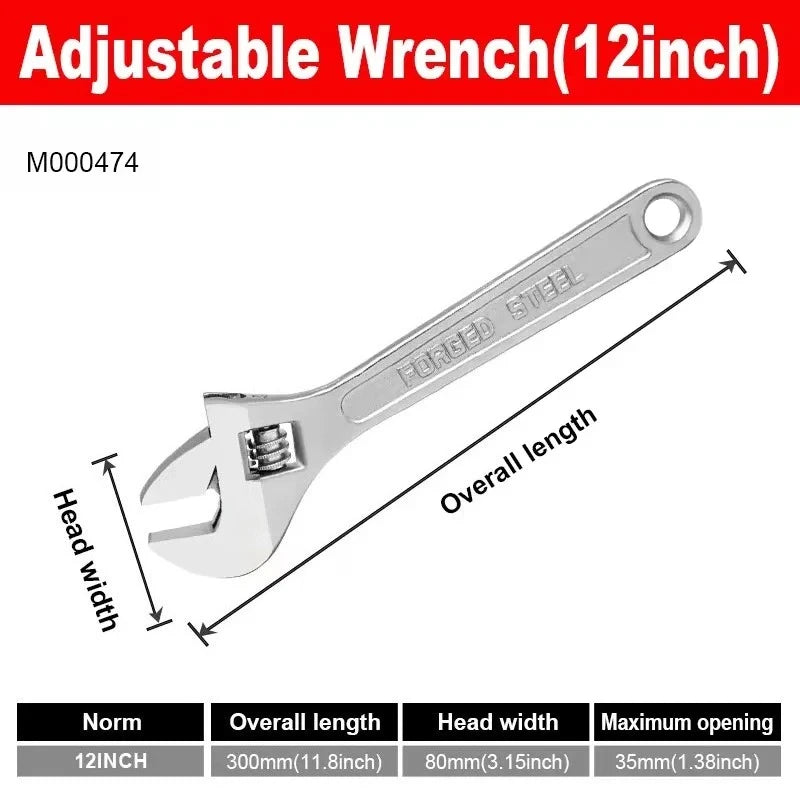 Adjustable Wrench Large Openin Long Handle Universal Spanner Clamp Steel Mechanical Workshop Hand Repair Tools 6/8/10/12 inchs