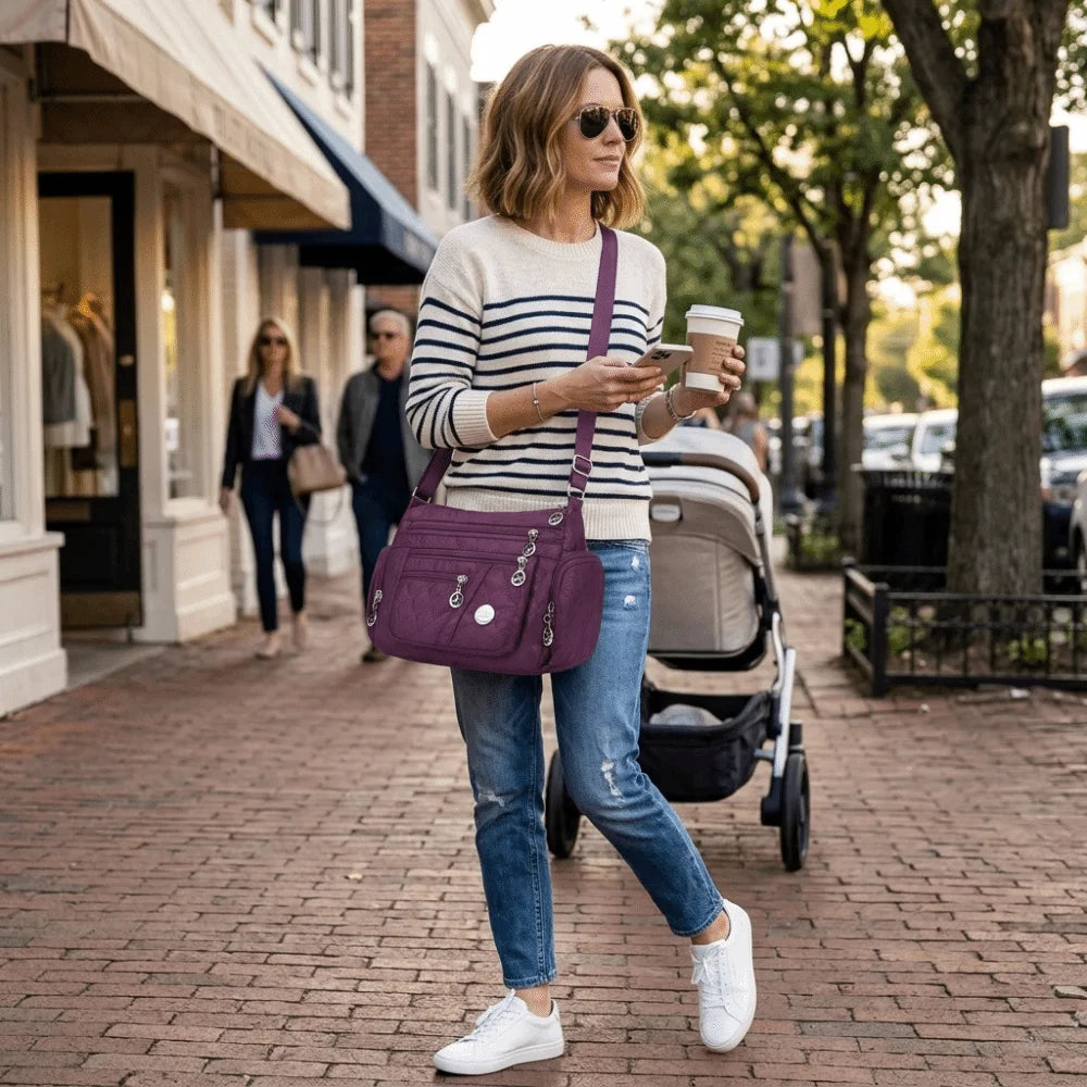 Square Shape Crossbody Bag Oxford Zipper Closure Middle-aged Mother's Bag Multi-layer Large Capacity Messenger Bag's Daily Use