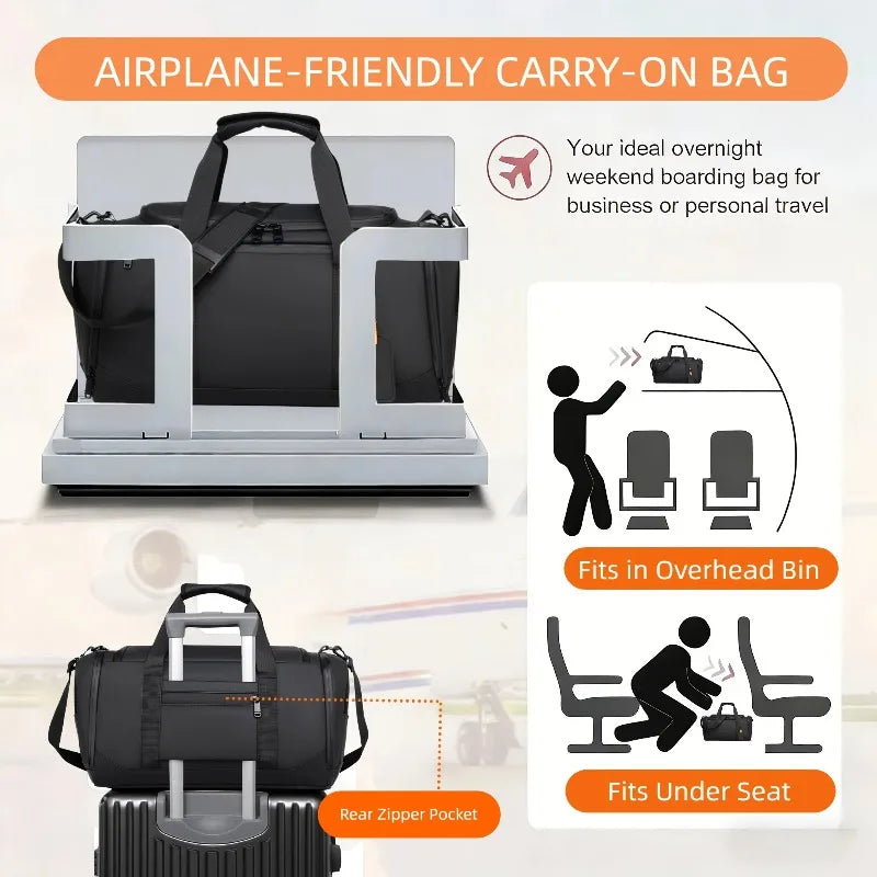 Large Capacity Travel Bag,Portable Overnight Duffel Bag,Sport Fitness Bag with Multiple Compartments And Shoe Compartment