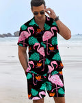 Funny 3D Flamingo Printed Men's Shirts Hawaiian Beach Vacation Short Sleeve Shorts 2 Piece Summer Hip Hop Trend Fashion Men Sets