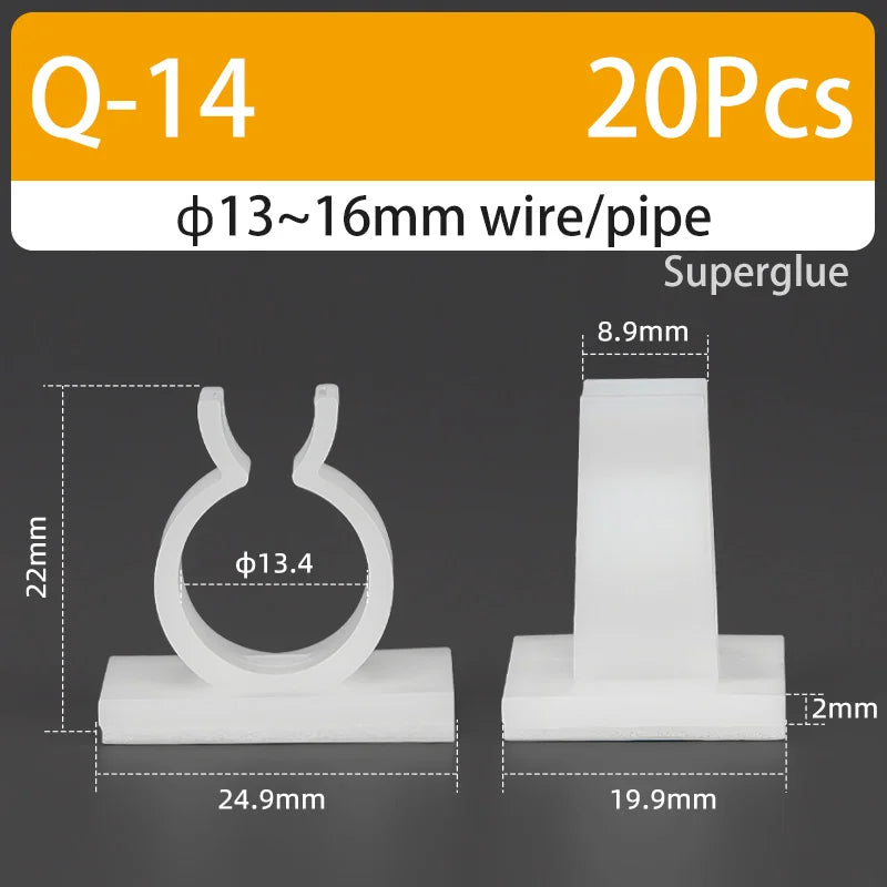 Q-type Cable Clips Holder Self-Adhesive Strong Glue Nylon PA66 Storage Cable Tie Water Pipe Clamp Fixing Seat No Drilling