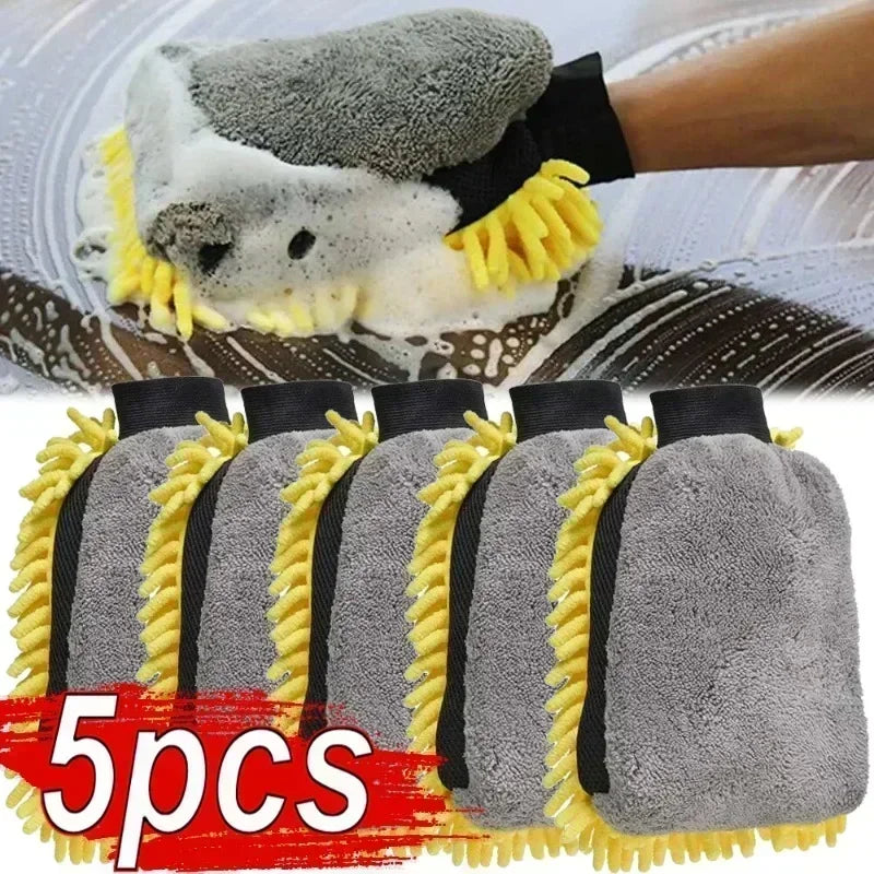 1/5PCS Car Wash Glove Coral Mitt Soft Anti-scratch for Car Wash Multifunction Thick Cleaning Glove Car Wax Detailing Brush