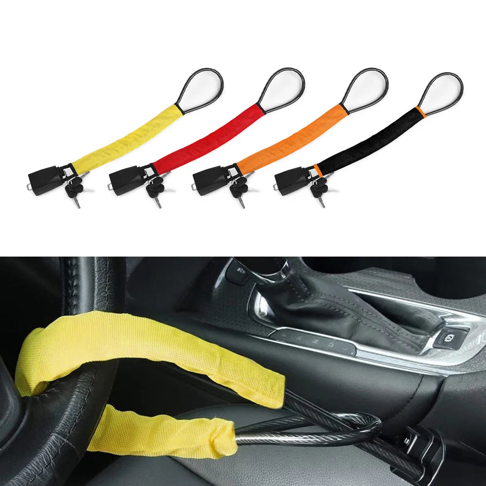 Universal Antitheft Device for Car Steering Wheel Lock With Seat Belt Socket With 3 Keys Anti Theft for Truck SUV Van RV Safety