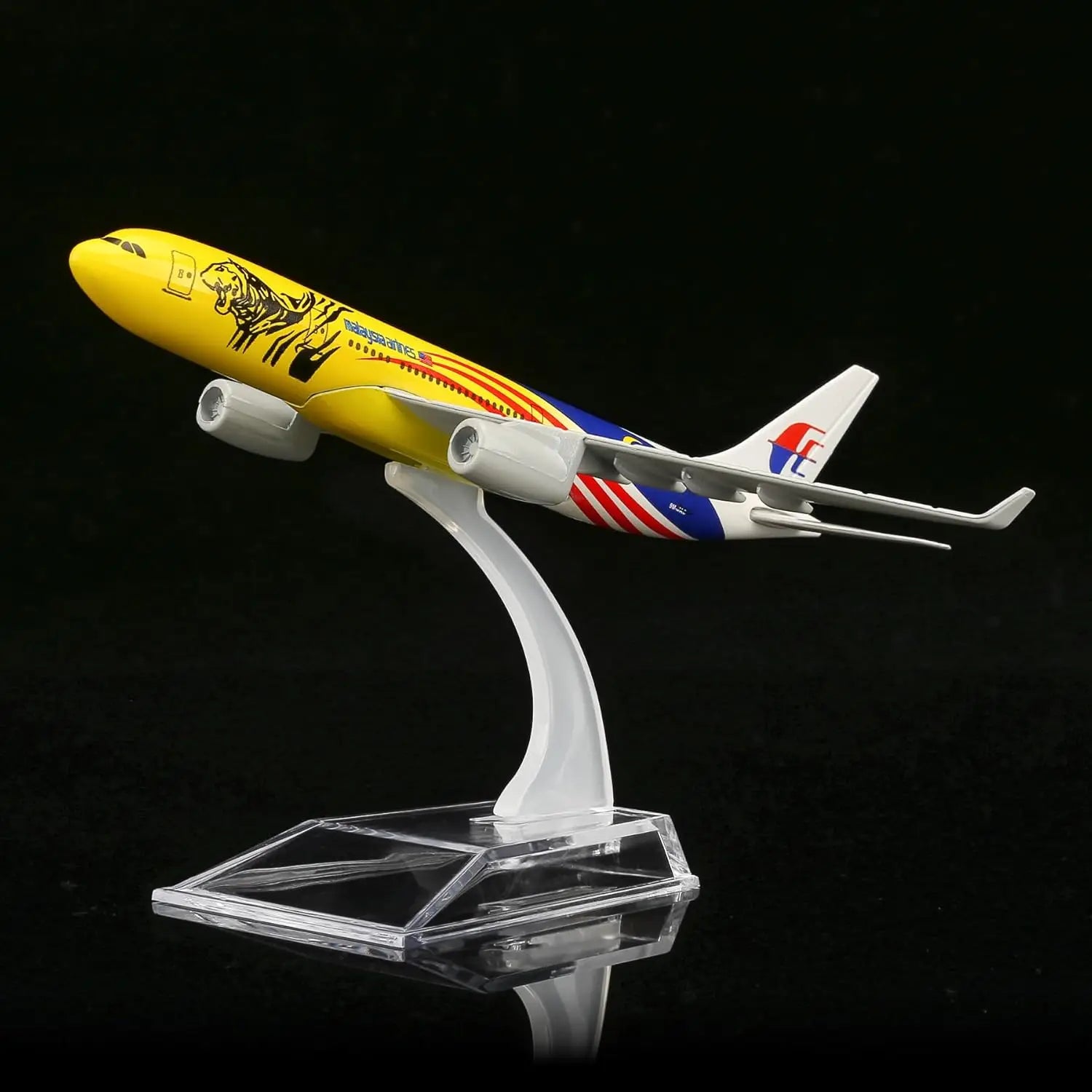 1/400 Scale Malaysia Yellow Tiger A330 16cm Alloy Airplane Model Toy Kit with Stand for Collections and Displays or Boys Gift