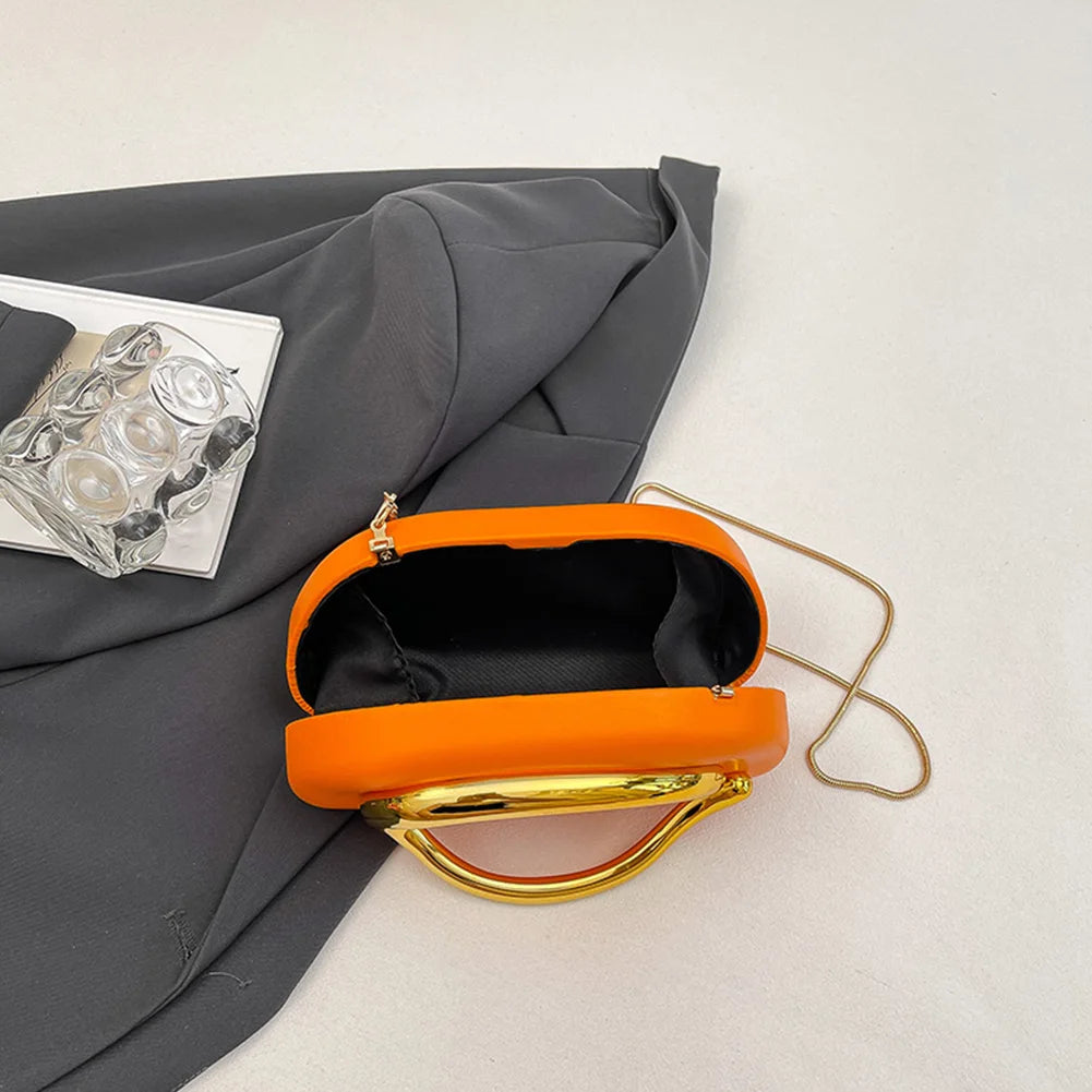 Trendy Clutch Purses PU Leather Crossbody Shoulder Bag Women Metal Decoration Evening Bag for Evening Dinner