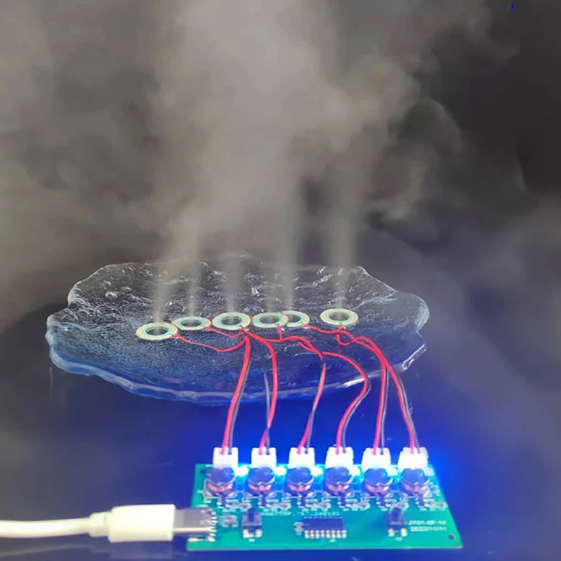 1Set Humidifier Module DIY Kit Nebulizing Control Board Ultrasonic Nebulizer Mist Driver Circuit Board Type-C Interface 6 Nozzle