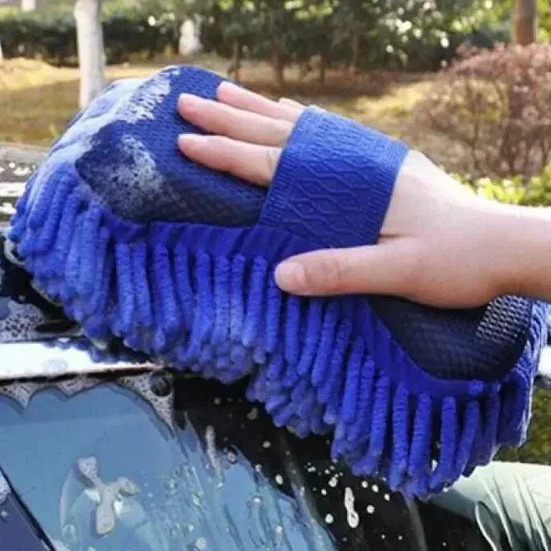 2Pcs Blue Microfiber Chenille Car Wash Sponge Care Washing Brush Pad Cleaning Tool Auto Washing Towel Gloves Styling Accessories